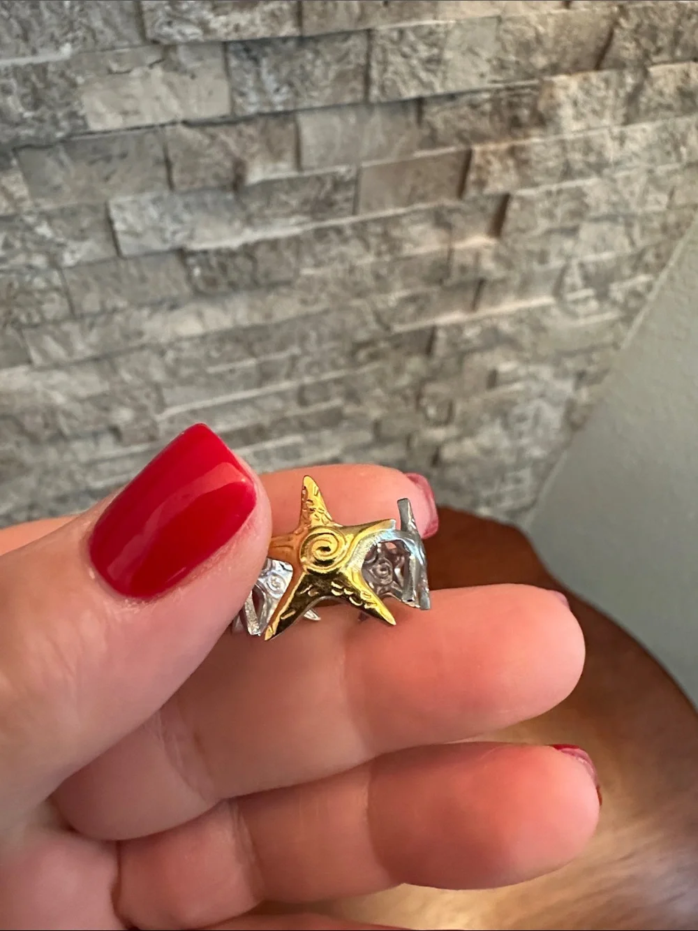 Fashion Jewelry Two-Tone Starfish Open Cuff Ring - Gold & Silver